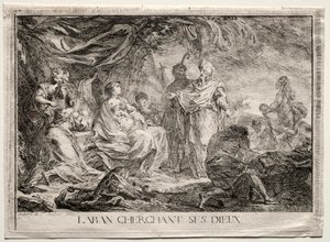 Laban cherchant ses dieux domestiques - Augustin de Saint Aubin