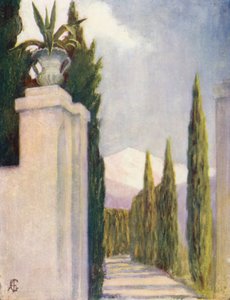Passerelle dans les jardins du Generalife, Grenade (lithographie couleur)