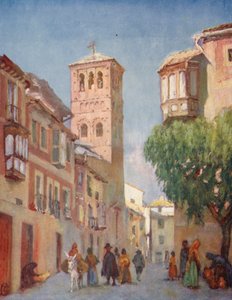 Tolède, une scène de rue (lithographie couleur)