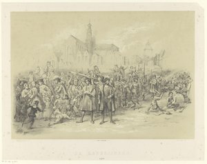 Rederijkers distribuant des pamphlets - Augustinus Jacobus Bernardus Wouters
