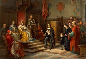Frédéric III, pressé de marcher contre les Turcs par le poète de Trieste Raffaele Zovenzoni, par Augusto Tominz - Augusto Tominz
