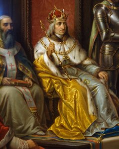 Frédéric III, pressé de marcher contre les Turcs par le poète de Trieste Raffaele Zovenzoni, détail, par Augusto Tominz