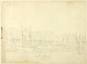 Étude pour le Custom House, depuis la Tamise, extrait de Microcosme de Londres - Augustus Charles Pugin