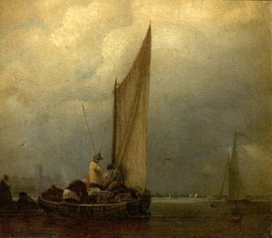 Scène de rivière avec barges, vers 1825