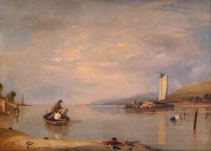 Calme plat, bateaux au large du château de Cowes, vers 1841