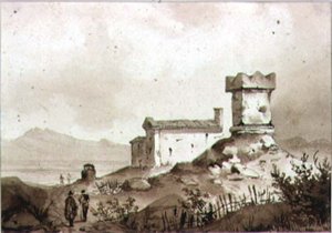 Paysage italien avec sarcophage romain antique