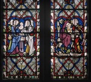 Fenêtre de la chapelle de la Dame avec des scènes de la vie de la Vierge, détail