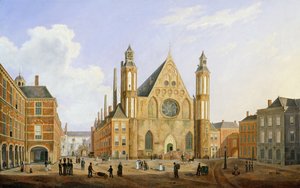 Le Binnenhof à La Haye avec vue sur le Ridderzaal avec des soldats et d