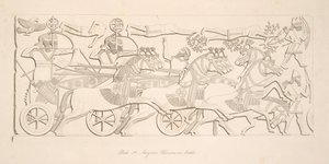 Guerriers assyriens en bataille, des Monuments de Ninive, pub. 1849