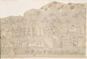 Captifs et butin de la ville de Lachich, illustration des Monuments de Ninive, 1858
