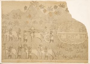 Char et assistants de Sennachérib et un château sur une montagne (Kouyunjik), des Monuments de Ninive, pub. 1849 - Austen Henry Layard