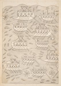Ennemis des Assyriens se réfugiant dans des navires (Kouyunlik), des Monuments de Ninive, pub. 1849