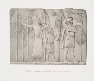 Chasseurs avec gazelle, lièvre et oiseaux (Khorsabad)