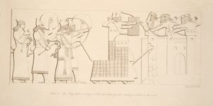 Le roi devant un château assiégé, le bélier faisant une brèche dans les murs, des Monuments de Ninive, pub. 1849 - Austen Henry Layard