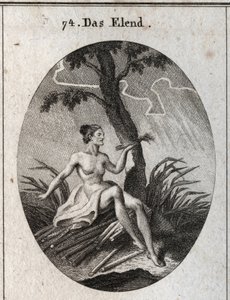 Allégorie de la calamité. Elle est assise sur des brises dont la fragilité est l