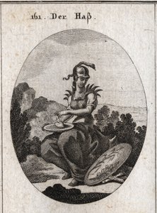 Allégorie de la haine. Son corselet est surmonté de pointes de fer, son casque entouré d