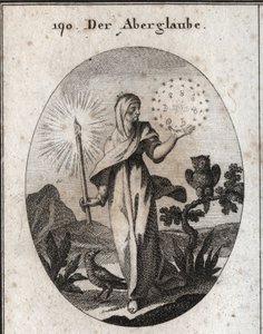 Allégorie de la superstition. Elle tient une bougie allumée et un cercle d
