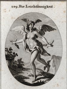 Allégorie de la lumière. Elle a des ailes sur la tête, les épaules, les pieds et les mains. Gravure dans « Iconologie oder Ideen aus dem Gebiete der Leidenschaften und Allegorien bildich dargestellt fur Zeichner, Mahler, Dichter, Gelehrte, Erzieher und fre - Austrian School