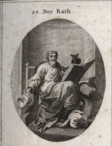 Allégorie du conseil représentatif avec une chaîne en or et un cœur, emblème de sincérité. Le livre et la chouette symbolisent la pénétration de la connaissance par l