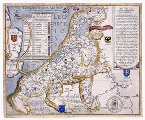 Leo Belgicus, montrant les Pays-Bas en forme de lion, 1586