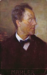 Carte postale représentant un portrait de Gustav Mahler (1860-1911) vers 1910 (lithographie couleur)