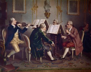 Quatuor à cordes jouant une œuvre de Mozart (Musique de chambre) (Lithographie)