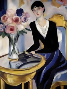Une élégante dame avec des roses
