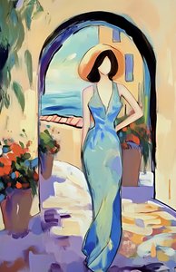 Femme élégante face à la mer
