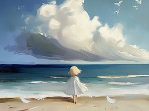 Une jeune fille regardant la mer - Avanesova Elena