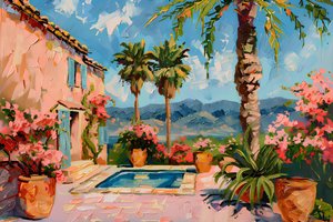 Jardin méditerranéen au bord de la piscine - Avanesova Elena