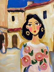 Femme de la ville aux motifs floraux peints - Avanesova Elena