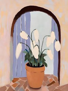Fenêtre en arc avec des plantes en pot