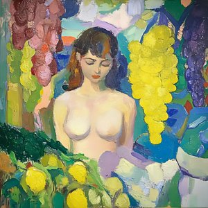 Femme sereine avec des fruits