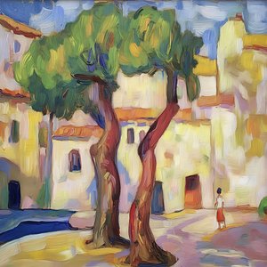 Les arbres du village ensoleillé