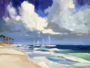 Voiliers sur une plage tropicale - Avanesova Elena