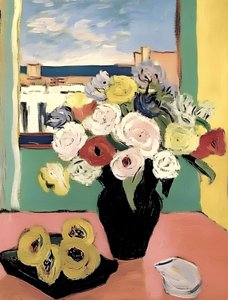 Fleurs éclatantes, vue sur la ville et l