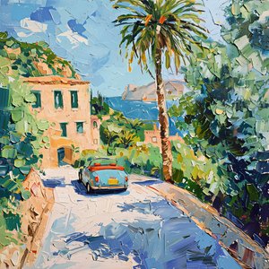 Vue sur la côte avec une voiture ancienne