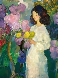 Femme tenant un fruit jaune - Avanesova Elena
