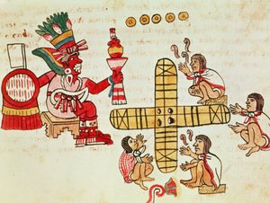 Jeu de Patoli et le dieu, Xochipilli, du Codex Magliabechiano