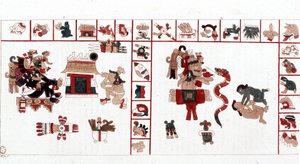 Le dieu aztèque Cihuacohuatl représenté dans un manuscrit hiéroglyphique, pictogrammes - Aztec Aztec
