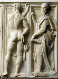 Prophète et Ignudo Bas-relief en marbre par Baccio Bandinelli