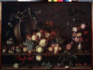 Nature morte aux fruits, fleurs et perroquets - Balthasar van der Ast