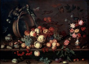 Nature morte avec fruits, fleurs et perroquets - Balthasar van der Ast