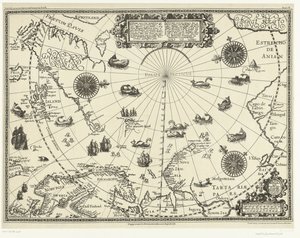 Carte des pays autour du cercle arctique avec les trois voyages des Hollandais en 1598