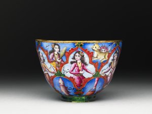 Bol avec couvercle, soucoupe et cuillère avec décoration astrologique, début du 19e siècle