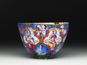 Bol avec couvercle, soucoupe et cuillère avec décoration astrologique, début du 19e siècle
