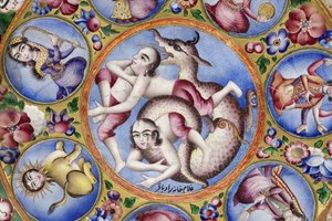 Bol avec couvercle, soucoupe et cuillère avec décoration astrologique, début du 19ème siècle