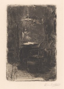 Intérieur avec miroir et table avec livre ouvert