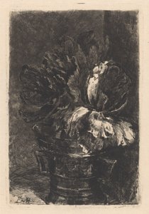 Tulipes dans un mortier en cuivre