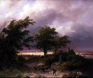 Paysage boisé avec vue lointaine de Cleve - Barend Cornelis Koekkoek